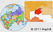 Political Location Map of Aral Sea, highlighted country