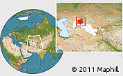 Satellite Location Map of Aral Sea, highlighted country, within the entire country