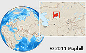 Shaded Relief Location Map of Aral Sea, within the entire country