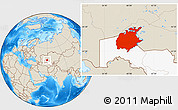 Shaded Relief Location Map of Aral Sea, highlighted country