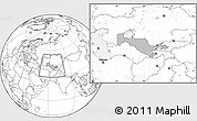 Gray Location Map of Uzbekistan, blank outside, hill shading inside