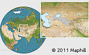 Gray Location Map of Uzbekistan, satellite outside, hill shading