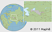 Gray Location Map of Uzbekistan, savanna style outside, hill shading inside