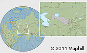 Gray Location Map of Uzbekistan, savanna style outside, hill shading