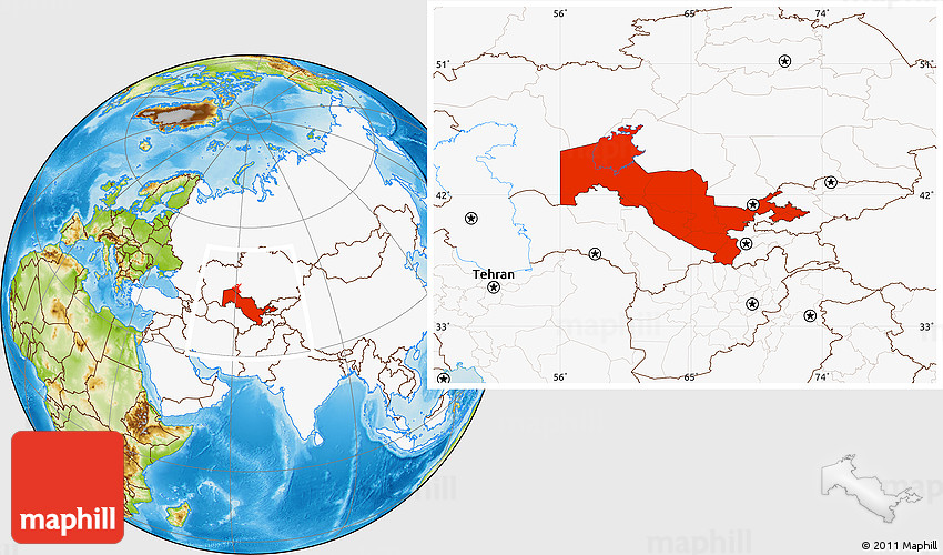 In Which Continent Is Uzbekistan Physical Location Map Of Uzbekistan Highlighted Continent