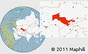 Savanna Style Location Map of Uzbekistan, highlighted continent, hill shading