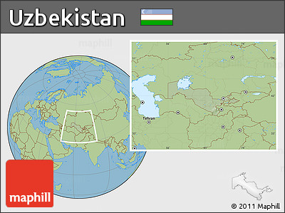 Savanna Style Location Map of Uzbekistan, hill shading inside
