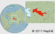 Savanna Style Location Map of Uzbekistan, hill shading