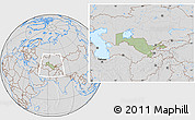 Savanna Style Location Map of Uzbekistan, lighten, desaturated, hill shading
