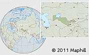 Savanna Style Location Map of Uzbekistan, lighten, hill shading