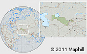 Savanna Style Location Map of Uzbekistan, lighten, semi-desaturated, hill shading