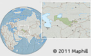 Savanna Style Location Map of Uzbekistan, lighten, semi-desaturated, land only, hill shading