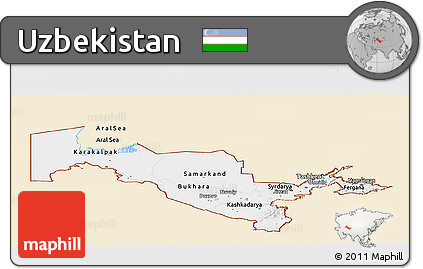 Classic Style Panoramic Map of Uzbekistan, single color outside