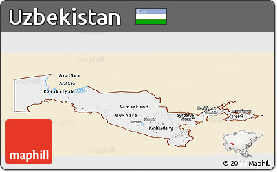 Classic Style Panoramic Map of Uzbekistan, single color outside