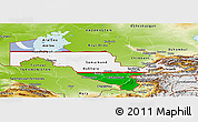 Flag Panoramic Map of Uzbekistan, physical outside