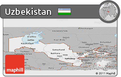 Gray Panoramic Map of Uzbekistan