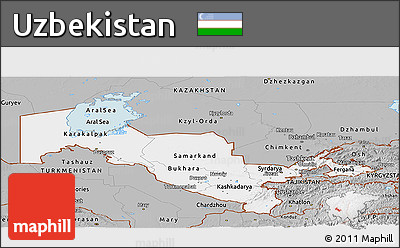 Gray Panoramic Map of Uzbekistan