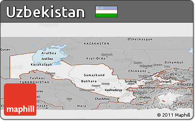 Gray Panoramic Map of Uzbekistan