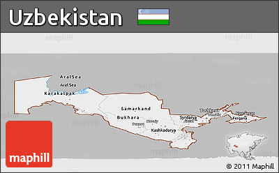 Gray Panoramic Map of Uzbekistan, single color outside