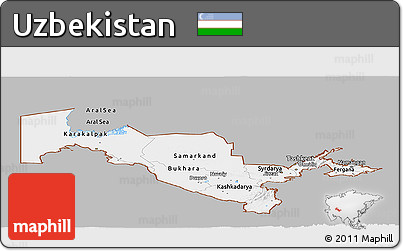 Gray Panoramic Map of Uzbekistan, single color outside