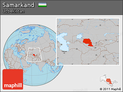 Gray Location Map of Samarkand, within the entire country