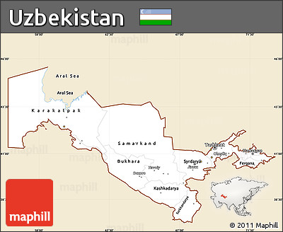 Classic Style Simple Map of Uzbekistan, single color outside