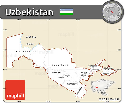 Classic Style Simple Map of Uzbekistan, single color outside