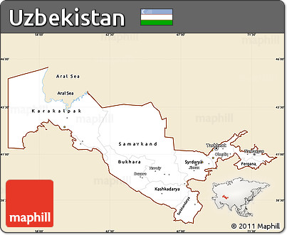 Classic Style Simple Map of Uzbekistan, single color outside