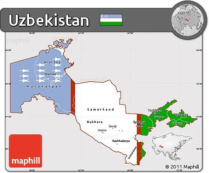 Flag Simple Map of Uzbekistan, flag rotated