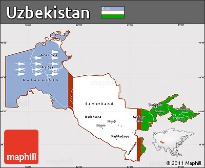Flag Simple Map of Uzbekistan, flag rotated