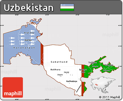 Flag Simple Map of Uzbekistan, flag rotated