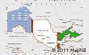 Flag Simple Map of Uzbekistan, single color outside, borders and labels, flag rotated