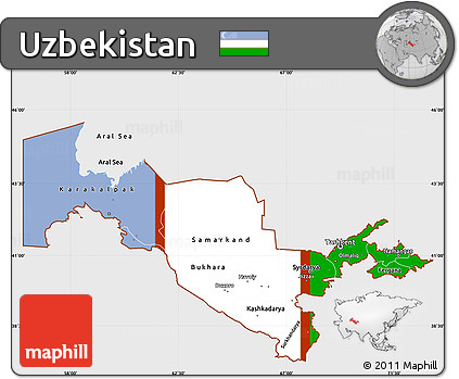 Flag Simple Map of Uzbekistan, single color outside, flag aligned to the middle
