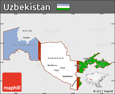 Flag Simple Map of Uzbekistan, single color outside, flag aligned to the middle