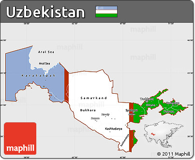 Flag Simple Map of Uzbekistan, single color outside, flag aligned to the middle