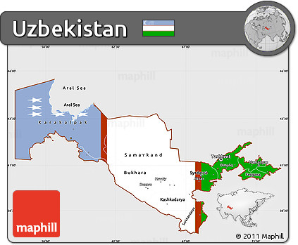 Flag Simple Map of Uzbekistan, single color outside, flag rotated