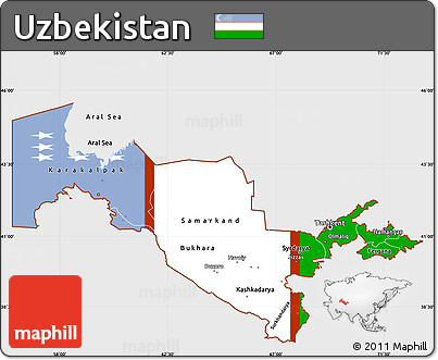 Flag Simple Map of Uzbekistan, single color outside, flag rotated