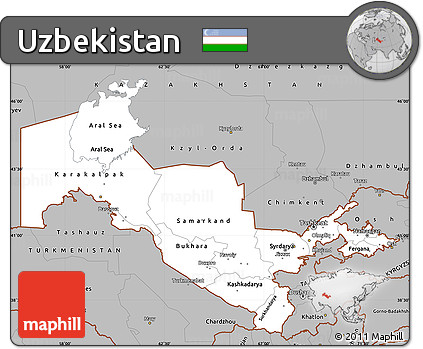 Gray Simple Map of Uzbekistan