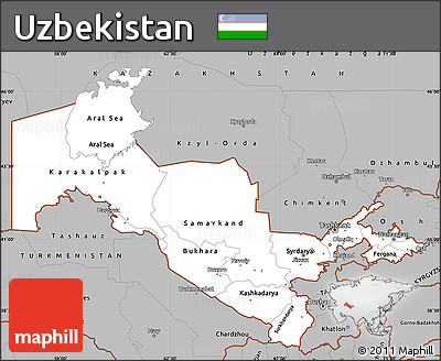 Gray Simple Map of Uzbekistan