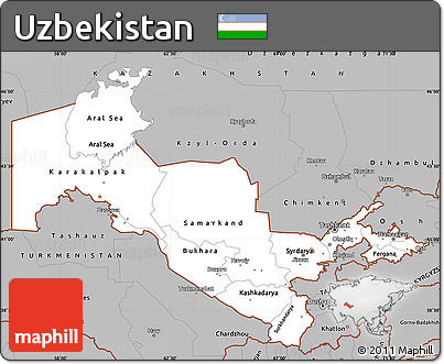 Gray Simple Map of Uzbekistan