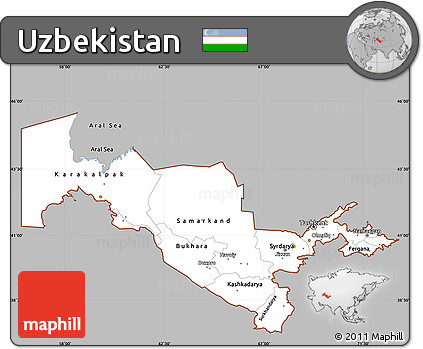 Gray Simple Map of Uzbekistan, single color outside
