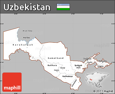 Gray Simple Map of Uzbekistan, single color outside