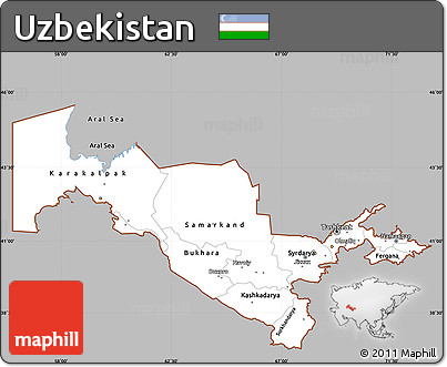 Gray Simple Map of Uzbekistan, single color outside