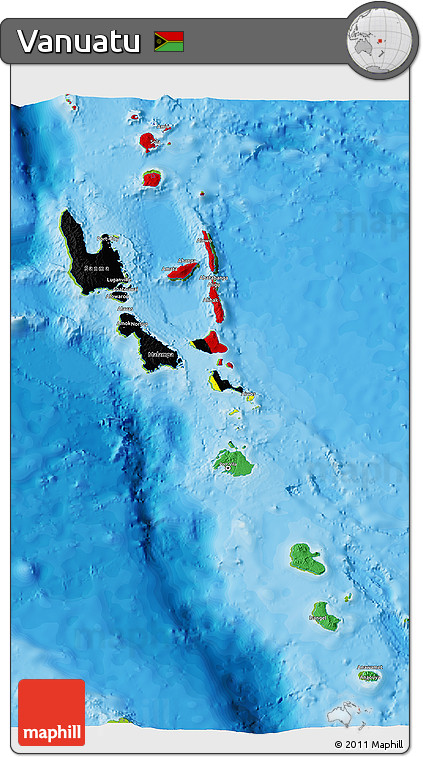 Flag 3D Map of Vanuatu, physical outside, bathymetry sea