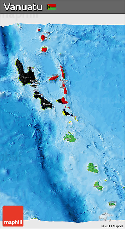 Flag 3D Map of Vanuatu, physical outside, bathymetry sea