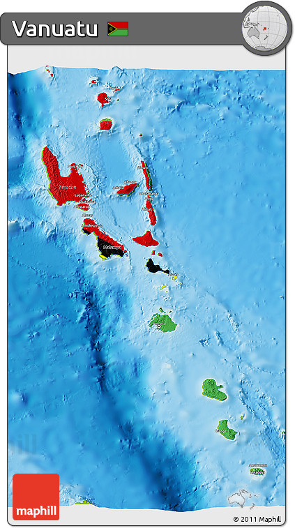 Flag 3D Map of Vanuatu, physical outside, flag centered