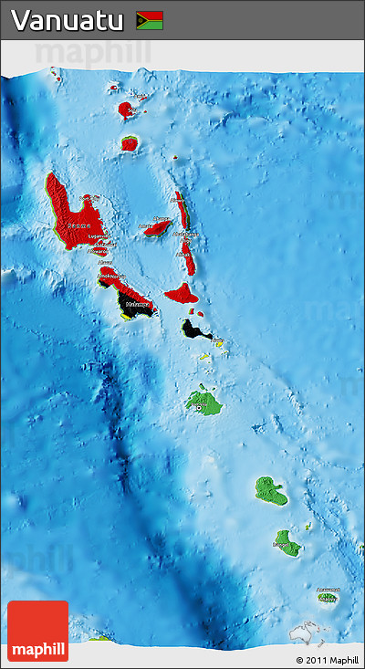 Flag 3D Map of Vanuatu, physical outside, flag centered