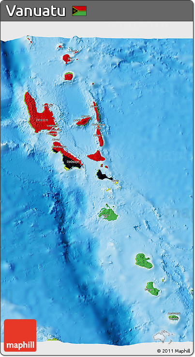 Flag 3D Map of Vanuatu, physical outside, flag centered