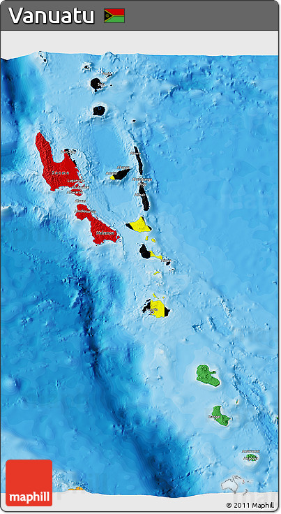 Flag 3D Map of Vanuatu, political outside, flag aligned to the middle
