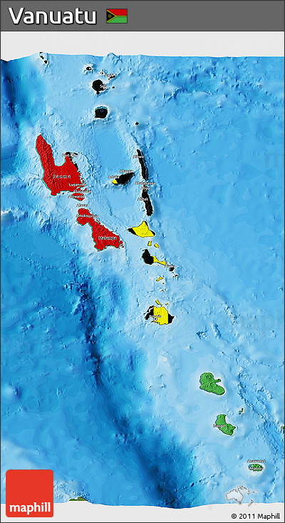 Flag 3D Map of Vanuatu, satellite outside, bathymetry sea, flag aligned to the middle
